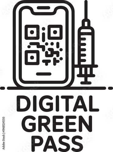 Digital green pass certificate icon with smartphone and syringe illustration