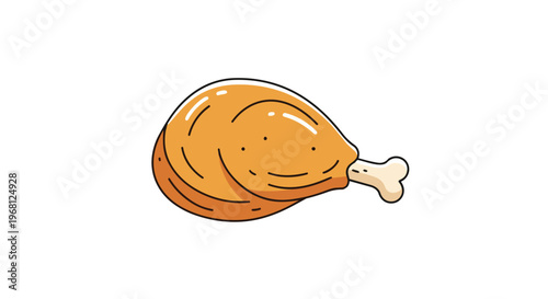 A delightful stylized illustration of a perfectly golden-brown fried chicken drumstick isolated on a pristine white background for culinary designs