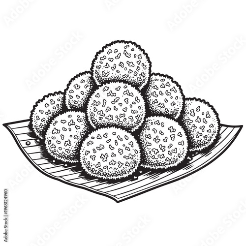 Fried Snack Balls on a Wooden Platter Illustration