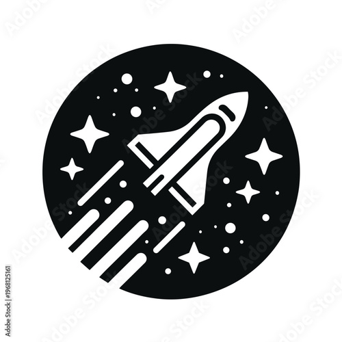 A flying spaceship or rocket into the galaxy vector icon illustration