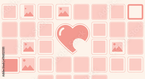 Pink Heart Icon Surrounded by Photo Frames - Love, Valentines, Social Media