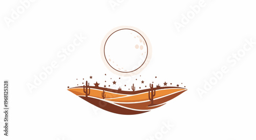 Stylized desert landscape under a large moon with scattered stars