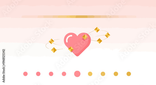 Pink Heart Icon with Golden Geometric Sparkles on Soft Gradient Background