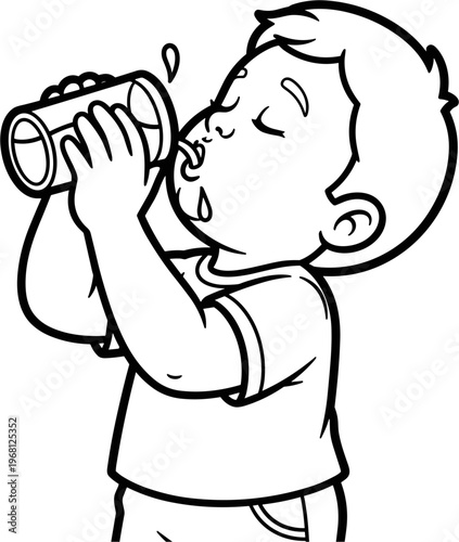 Boy drinking from a can.