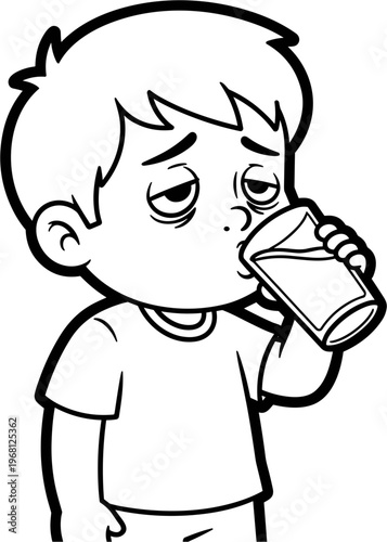 Boy drinking from a glass.