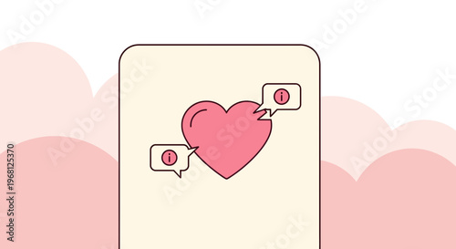 Pink Heart Icon with Information Bubbles on Phone Screen, Love Message Concept