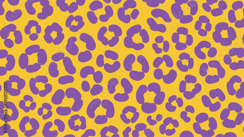 A vibrant pattern of purple leopard spots against a bright yellow background.