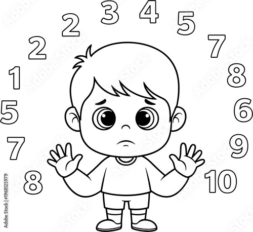 Boy with numbers around him confused.