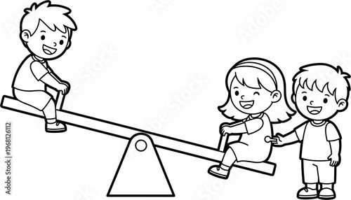 Children Playing on Seesaw Together.