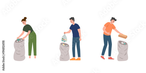 Illustration Persin Collecting Trash in a Bag