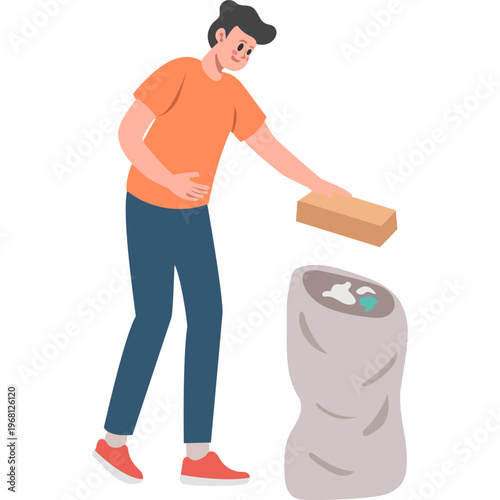 Illustration Persin Collecting Trash in a Bag