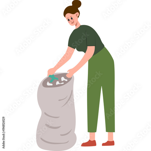 Illustration Persin Collecting Trash in a Bag