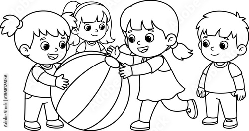 Children playing with big beach ball.