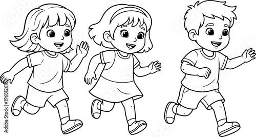 Children Running Happy Smiling Kids.