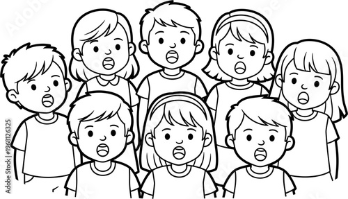 Group of children with surprised faces.
