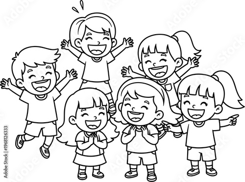 Group of happy children playing together.