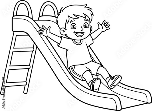 Happy child playing on a slide 1.