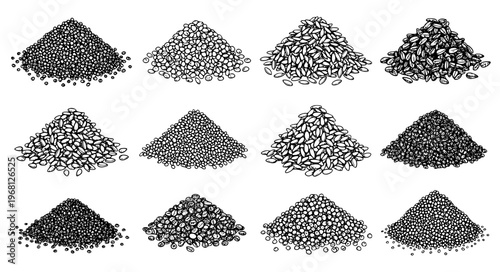 Intricate seed texture illustration pack in engraving line style