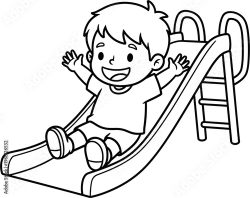 Happy child playing on a slide 2.