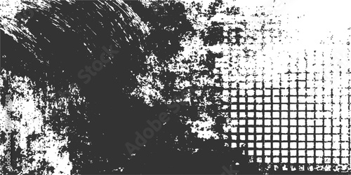 Abstract Monochrome Design: A graphic rendering showcasing a dynamic, textural composition featuring sweeping brushstrokes that meet a grid pattern.