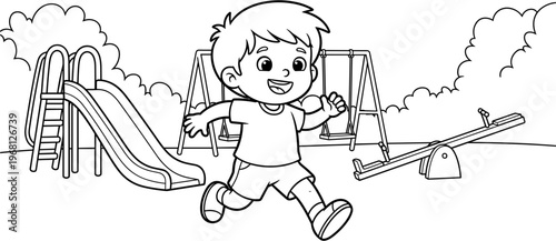 Happy little boy running at playground.