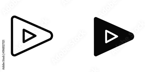 Comparison of outlined and filled play button icons in black and white