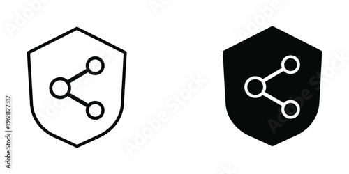 Contrast of shield icons with interconnected nodes in light and dark themes