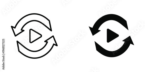 Recycling symbols with different arrow thickness and play button variations