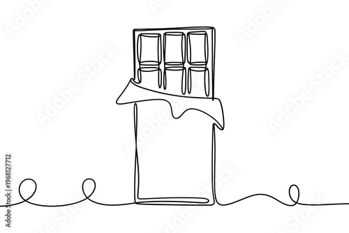 Minimalist line drawing of a chocolate bar with a partially unwrapped wrapper