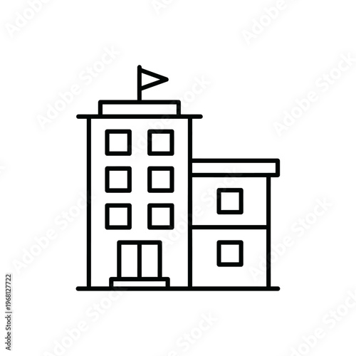 Corporate office building architecture line art and headquarters icon