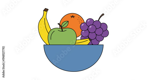A vibrant collection of fresh, wholesome fruits brightly illustrated in a simple blue bowl, emphasizing healthy eating and colorful natural produce