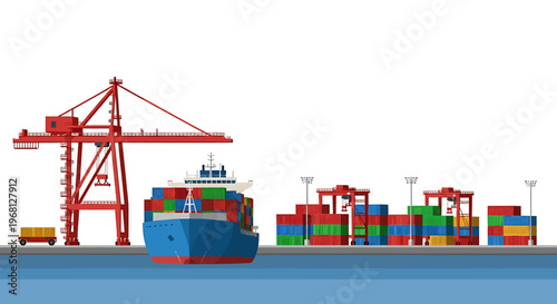 Large blue cargo ship with containers.