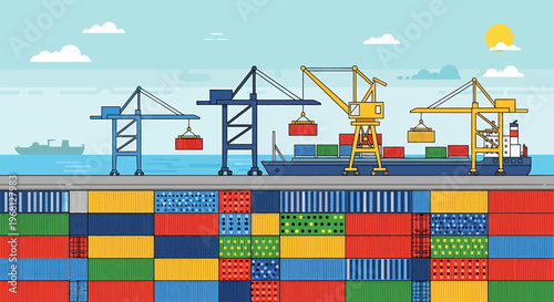 Container cargo ship at the dock.