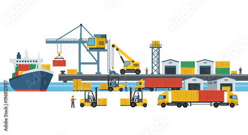 Cargo ship loading containers quickly.