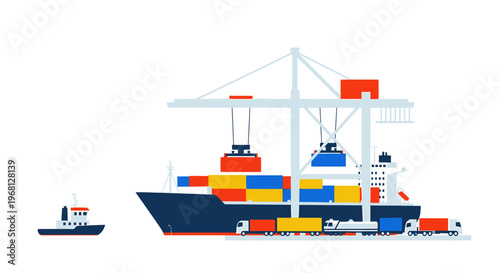 Large cargo ship with colorful containers.