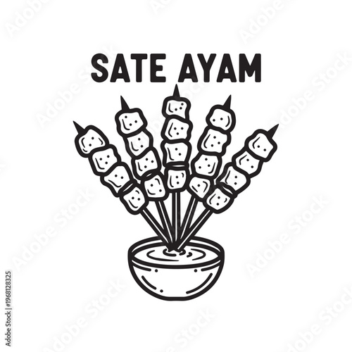 Sate Ayam Indonesian Food Illustration