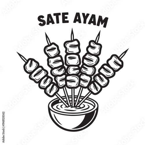 Sate Ayam Indonesian Food Skewers Illustration