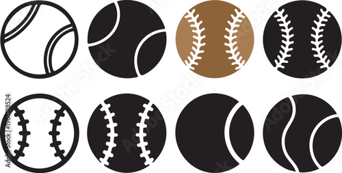 Baseball icon set soft ball tennis vector art illustration 