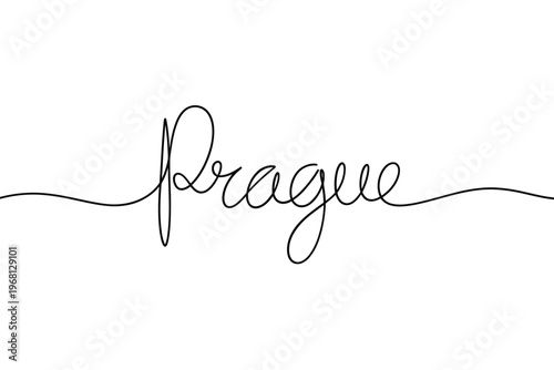 Continuous line drawing spelling out the city name prague in cursive