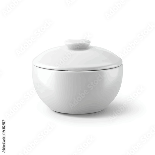 White Ceramic Sugar Bowl with Lid Isolated