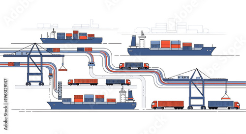 Container ships and cargo handling equipment.