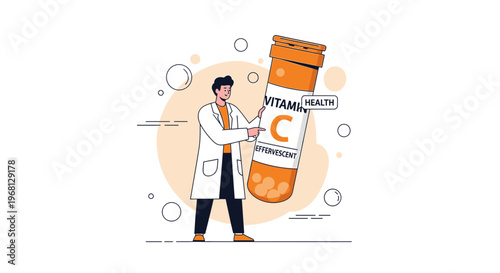 Doctor with Vitamin C Supplement Bottle - Health and Immunity Concept