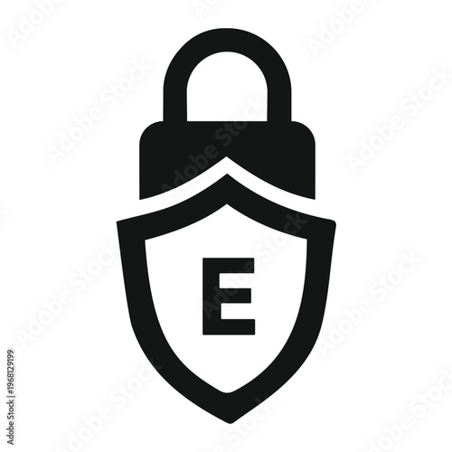 A padlock secures a shield with a letter on it