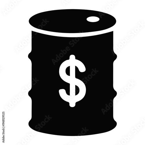 Black barrel with a dollar sign on it, representing crude oil prices and financial transactions