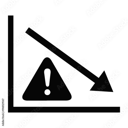 An alert symbol and a downward trending graph indicate a potential crisis or economic downturn
