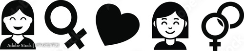 Female gender lesbian love symbol icon set graphic silhouette