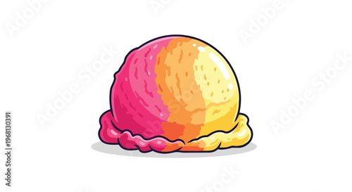 Vibrant multi-flavored ice cream scoop illustration on a pristine white background representing delightful dessert art