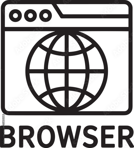 Simple flat design browser window icon with circular target symbol isolated on transparent