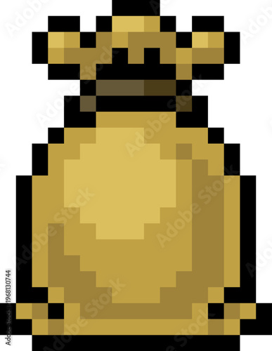 A money cash sack bag with a dollar sign symbol in pixel art style icon