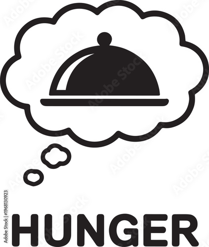 Simple flat design icon of a person sitting under a bowl representing hunger and poverty